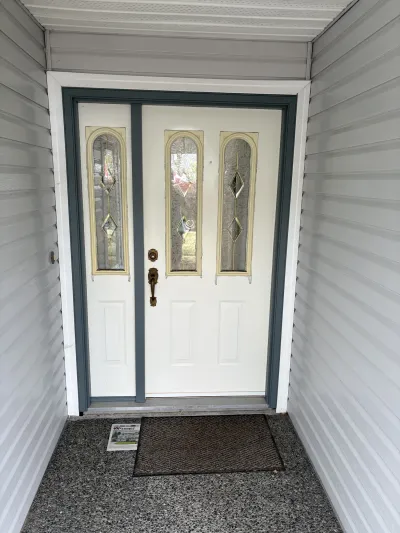 Completed exterior trim colour match, view three, at this Ladner home in Delta, BC