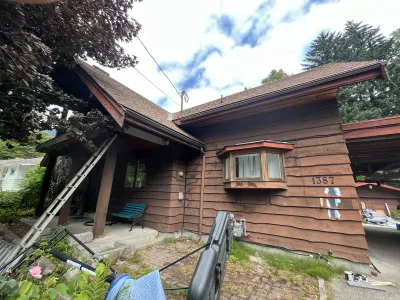 Before: siding detail, weathered wood, Brackendale Squamish
