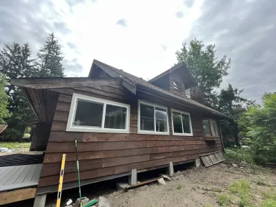 Before: back view, faded siding, Brackendale Squamish