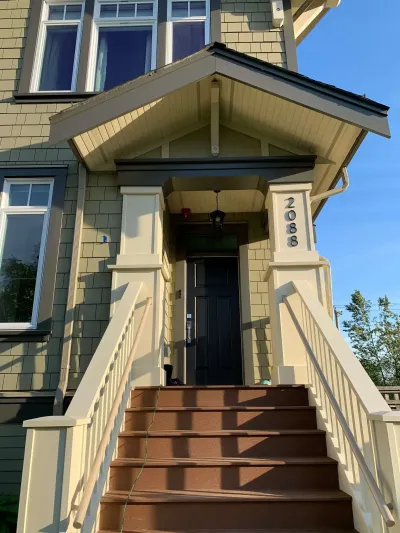 front entry stairs and columns, completed