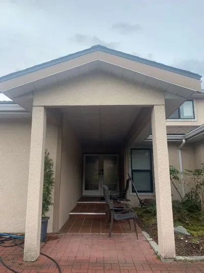 Before: side view, beige stucco, Garibaldi Highlands