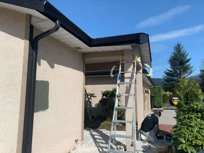 Before: corner detail, beige stucco
