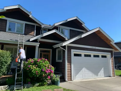 Before: exterior painting, Garibaldi Highlands Squamish BC, Colour Craft crew on ladder
