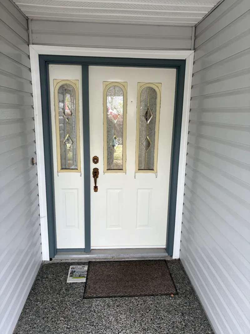After: Front entry door with sidelight windows and door trim, Ladner, Delta, BC