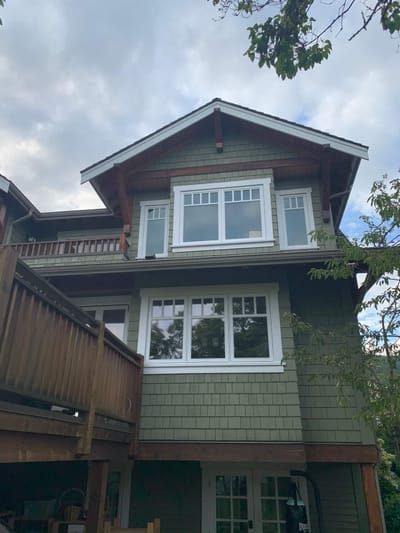 Completed exterior stain restoration, front elevation at this North Vancouver home