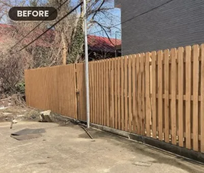 After fence and railing staining, Philadelphia PA backyard, Covered Bridge colour