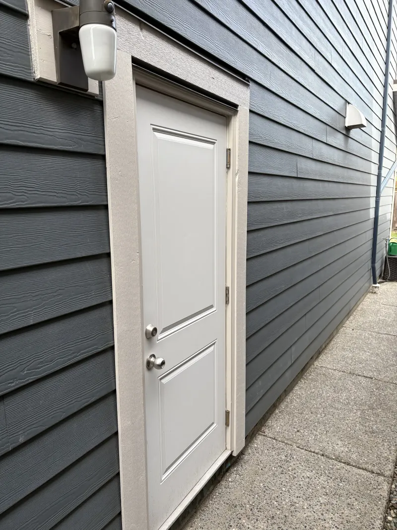 After: window frames, Steveston Richmond BC, crisp grey finish