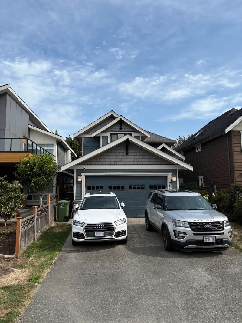 Grey Trim & Black Doors Exterior Repaint, Steveston, Richmond, BC
