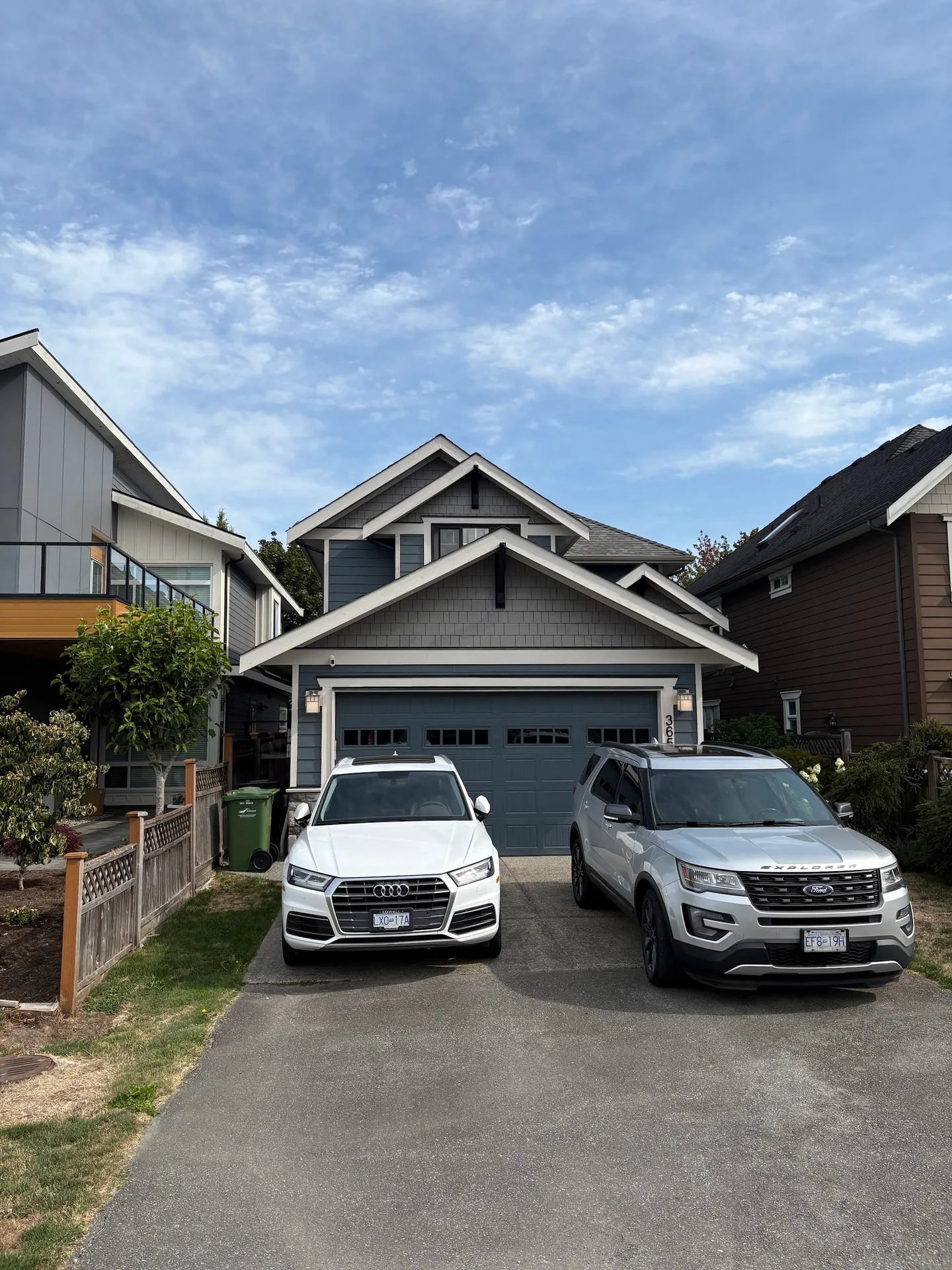 Grey Trim & Black Doors Exterior Repaint, Steveston, Richmond, BC, completed by Colour Craft Painting