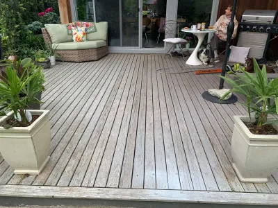 Before: Cedar deck boards weathered grey, Squamish BC deck restoration