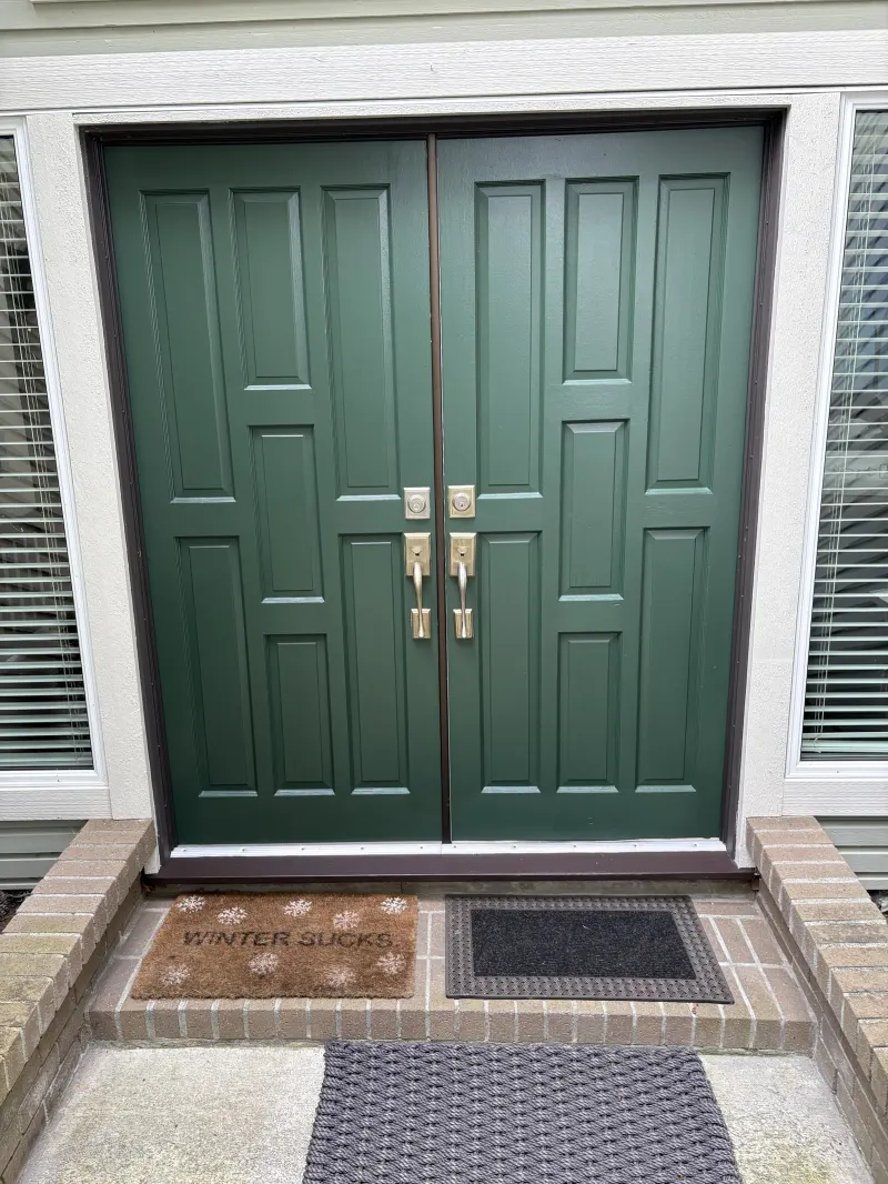 After: front doors, Tsawwassen Delta BC, Dard Hunter Green Emerald Urethane