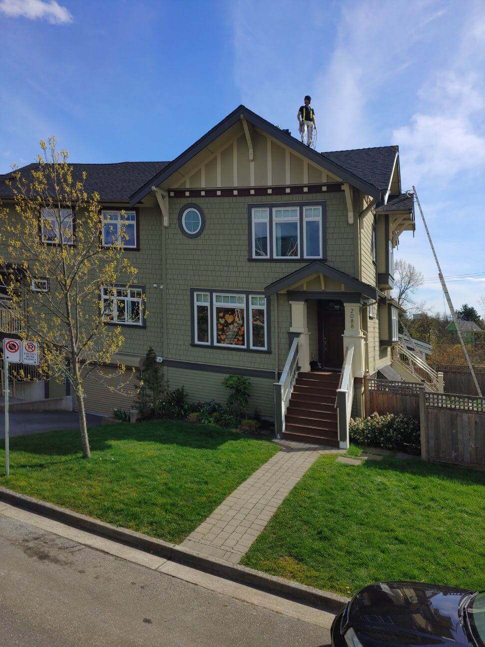 Completed commercial fourplex exterior repaint on Lakewood Drive, East Vancouver, BC — after photo one