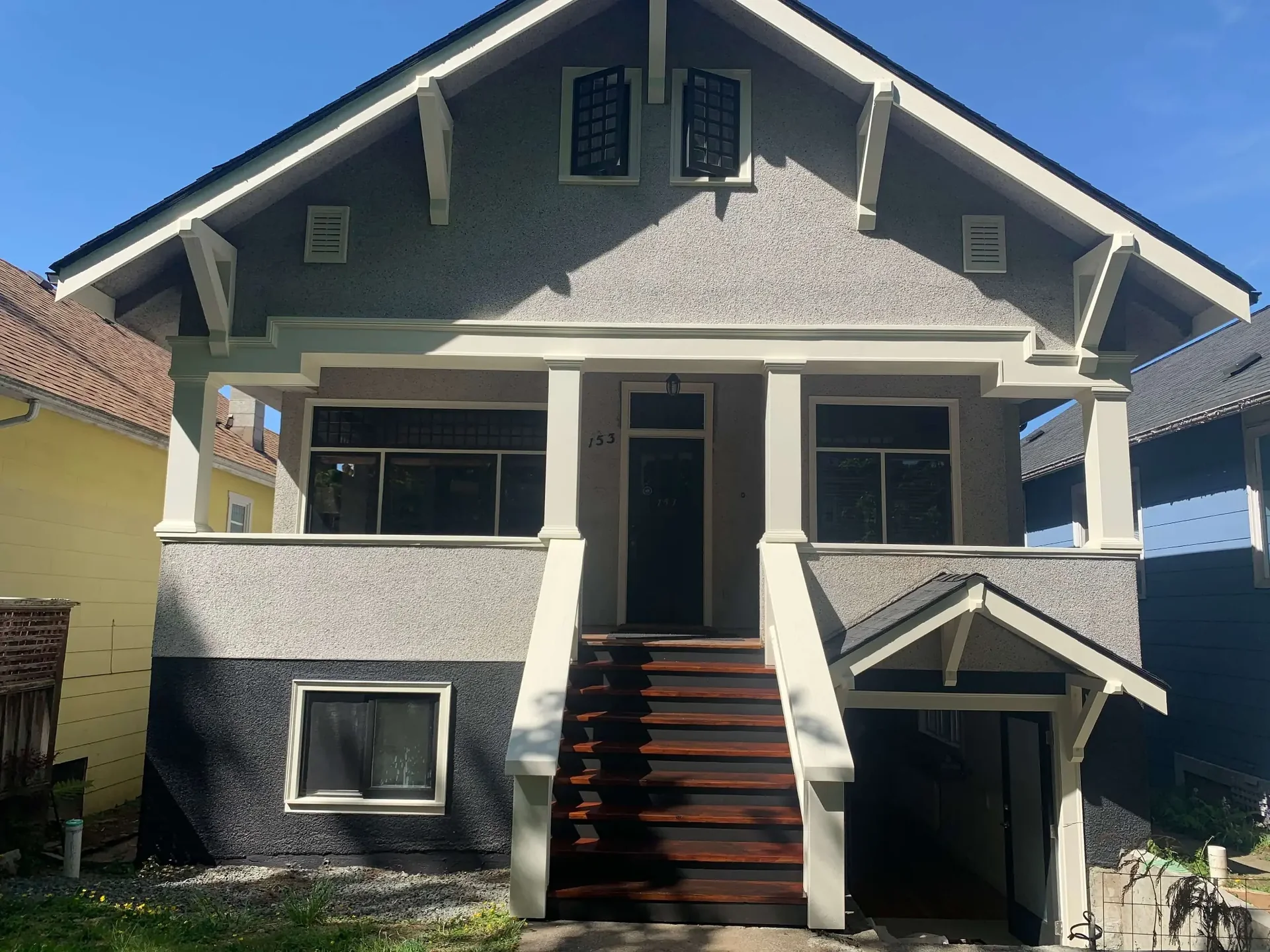 Stucco Repaint & Cedar Stair Restoration — Mount Pleasant, East Vancouver