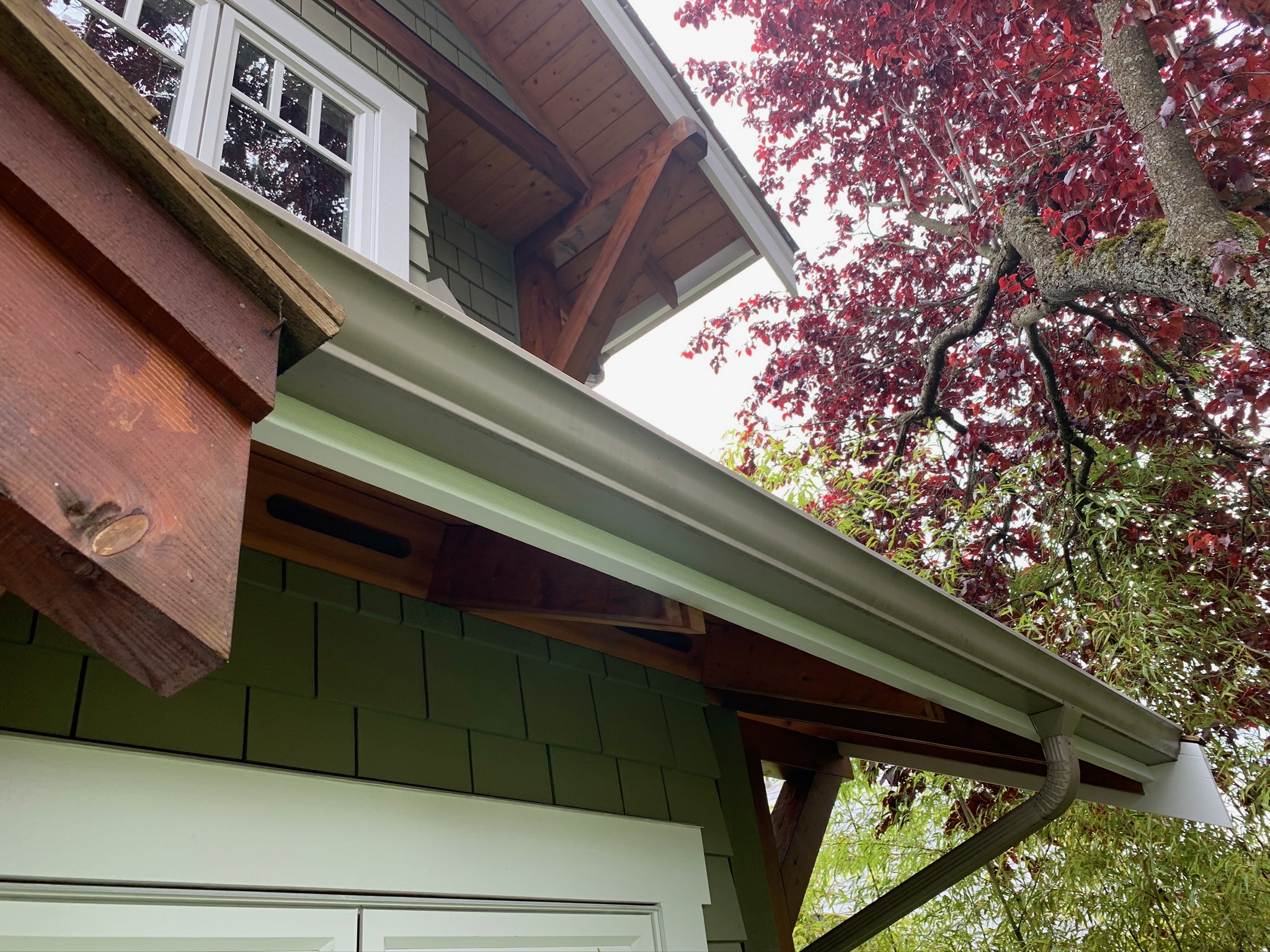 Completed natural wood beam and belly-board detail at James’s North Vancouver home