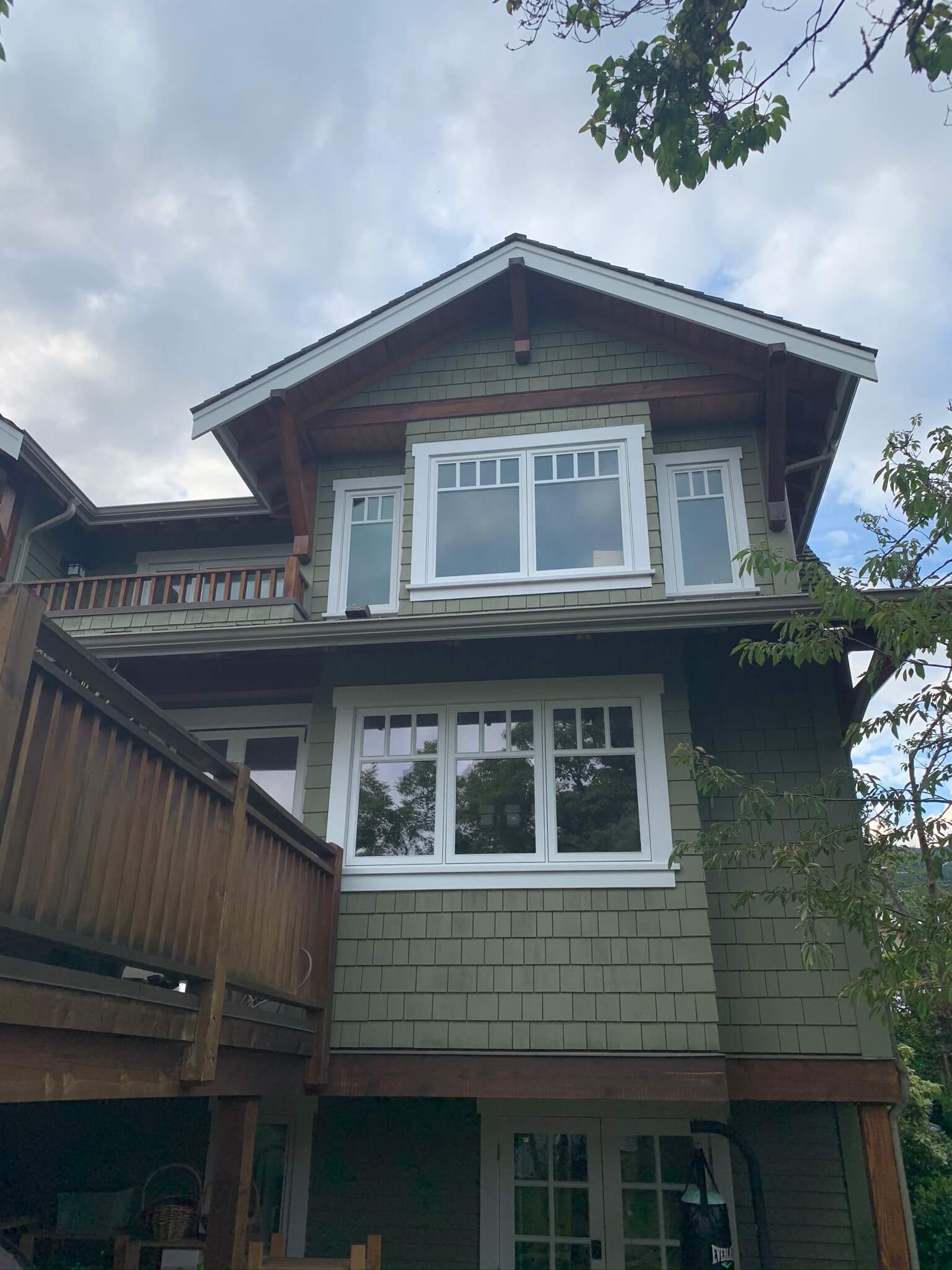 Completed exterior stain restoration, front elevation at James’s North Vancouver home