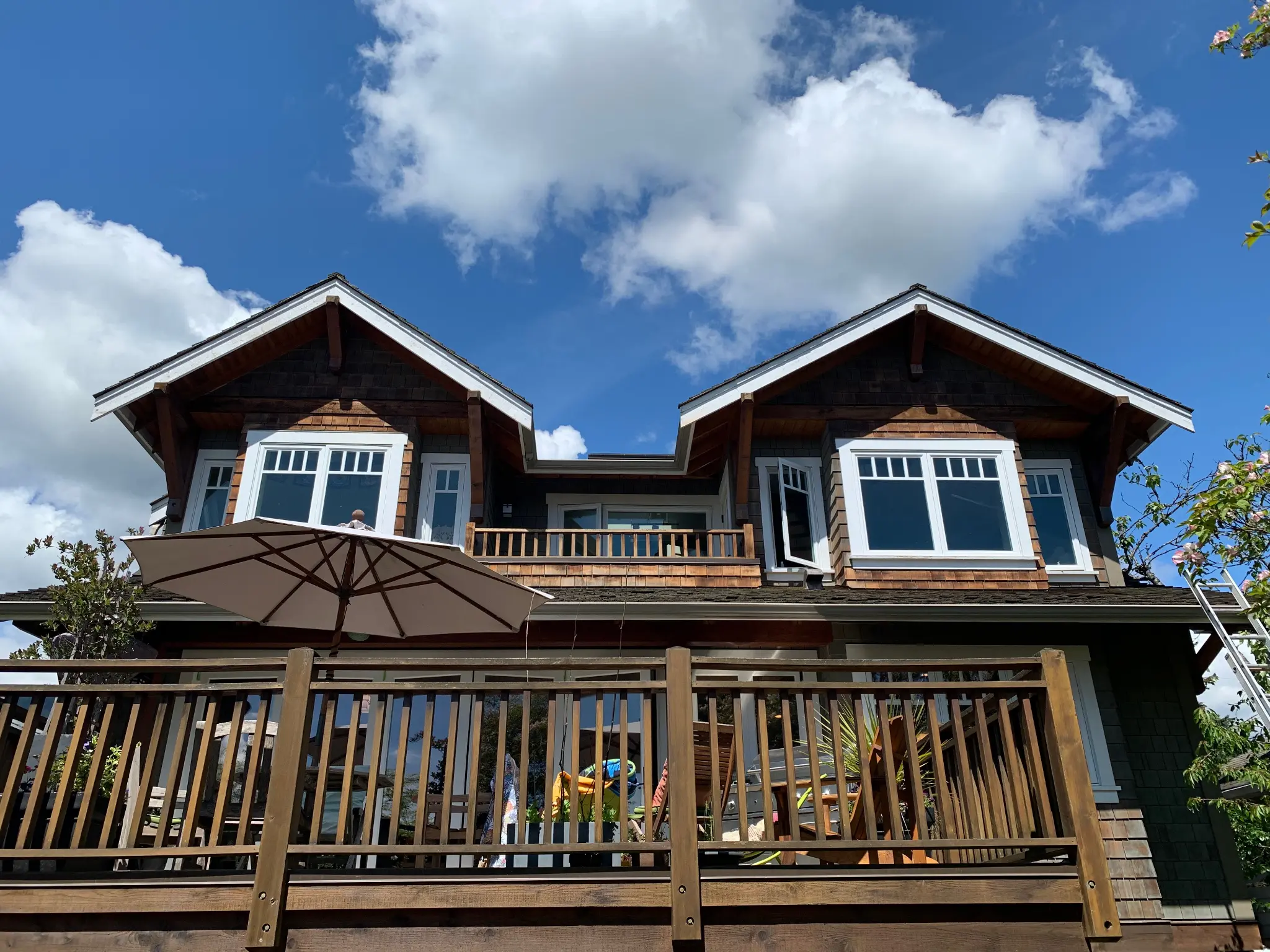 Before stain restoration, exterior view three at James’s North Vancouver home