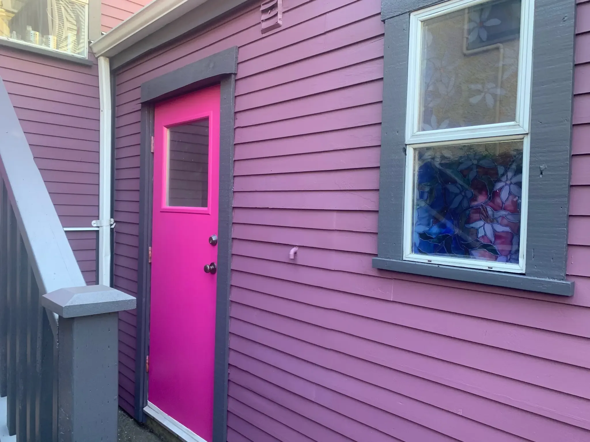 After — Purple siding and pink door detail, East Vancouver