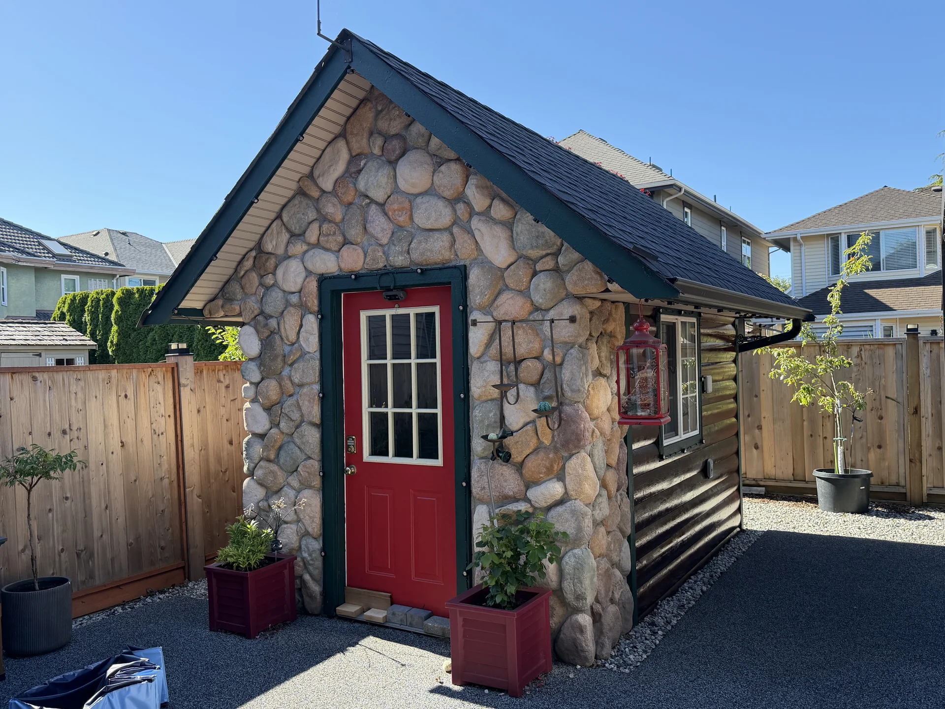 Completed exterior log siding view in Steveston Richmond BC