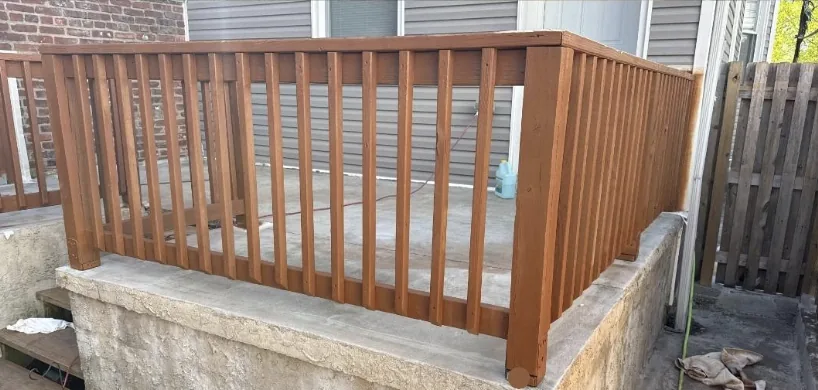Before deck railing — weathered grey wood, Philadelphia PA