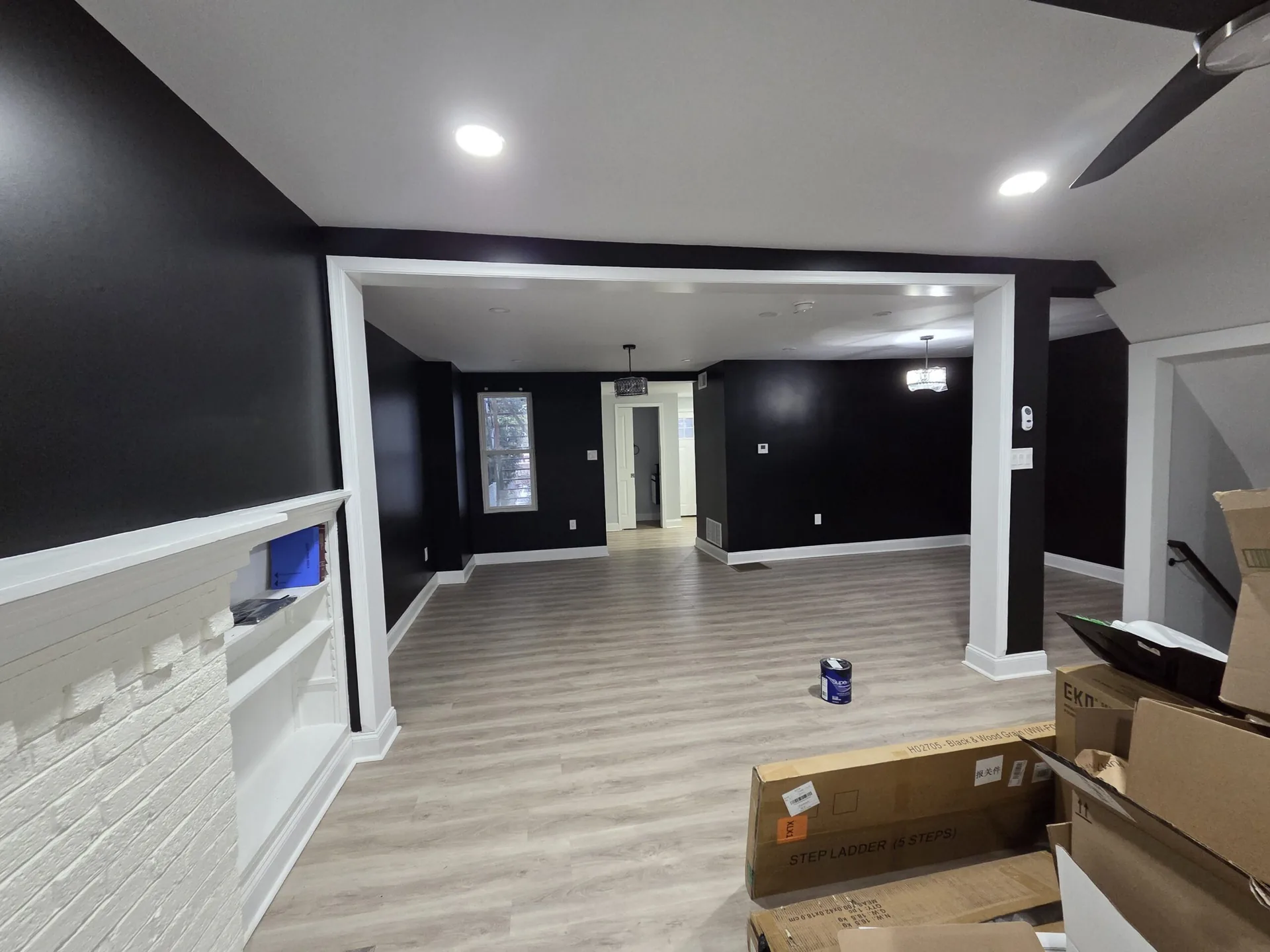 Hallway interior painting Philadelphia PA — black and white