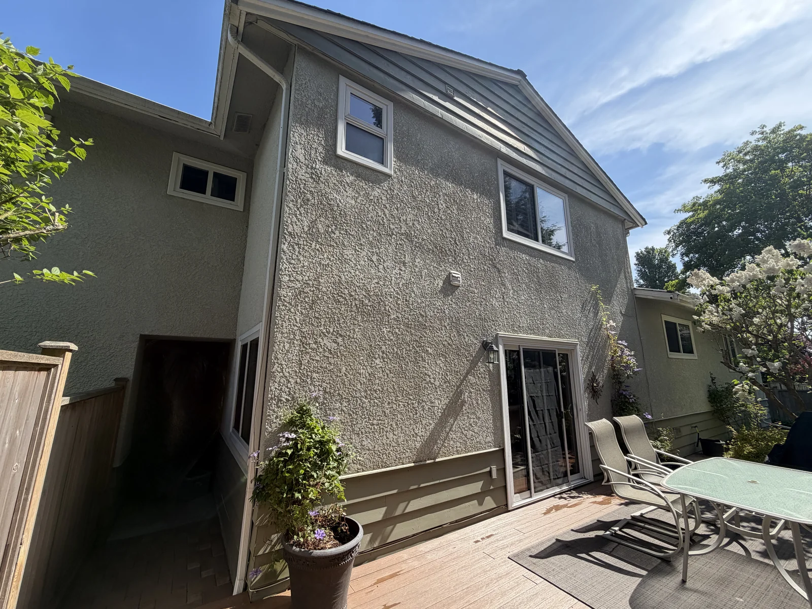Before — Sheila residence full front view, Tsawwassen Delta BC — original stucco and wood