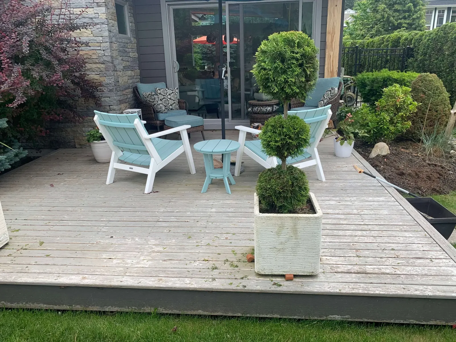 Before — Grey cedar deck boards before staining, Squamish BC